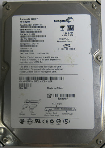 SEAGATE ST340014AS FW 8.05 PN 9W2015-033 40GB