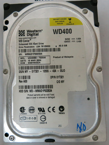 WESTERN DIGITAL WD400BB-75DEA0 DCM DSBHNV2CH 40GB