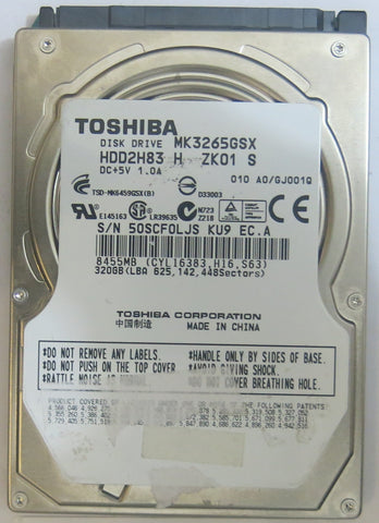 TOSHIBA MK3265GSX HDD2H83 H ZK01 S 320GB 2.5