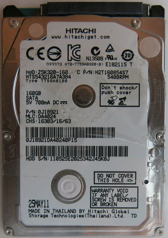 HTD543216A7A384, PN:0J892 MLC:DA4024, PCB: 220 0A90269 01, SERIAL NUMBER: 110525E2025342J45K8J, 160GB1 ,