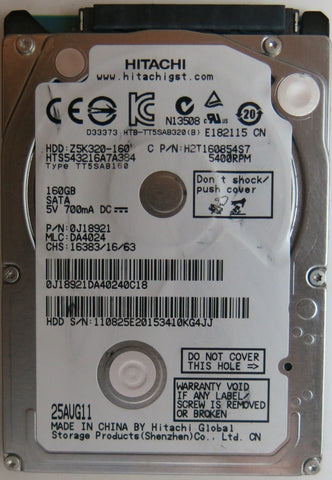 HTD543216A7A384, PN :0J8921, MLC: DA4024 , PCB: 220 0A90269 01, SERIAL NUMBER: 110825E20153410KG4JJ, 160GB 2.5