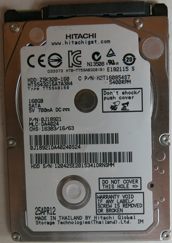 HTS543216A7A384 PN: 0J18921, MLC: DA4024, 160GB, PCB: 220 0A90269 01, SERIAL NUMBER: 120425E2015341DRNSMM,