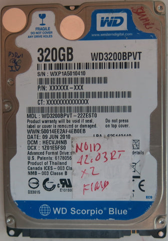 WD3200BPVT-22ZEST0, PCB: 2060-771872-004 REV A, SERIAL NUMBER: WXP1A5010410, 320GB,