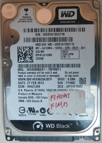 WD3200BEKT-75PVMT1, DCM HH0TJHK , 320GB, PCB: 2060-771692-006 REV A, SERIAL NUMBER: WX91A13U2116,