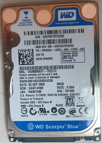 WD800BEVT-75ZCT2 DCM DANTJHNB 80GB