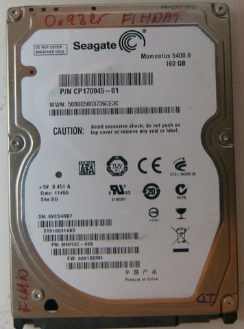 ST9160314AS PCB: 100536286 REV E SERIAL NUMBER: 6VCS4RB7 PN 9HH13C-055 FW 0001SDM1 160 GB
