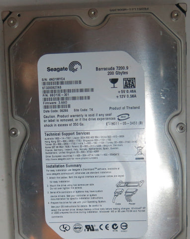 ST3200827AS,  P/N:98D13E-301,  FW:3.AAD,  Serial:4ND1MYE4,  200GB 3.5,  PCB:100355589- REV C