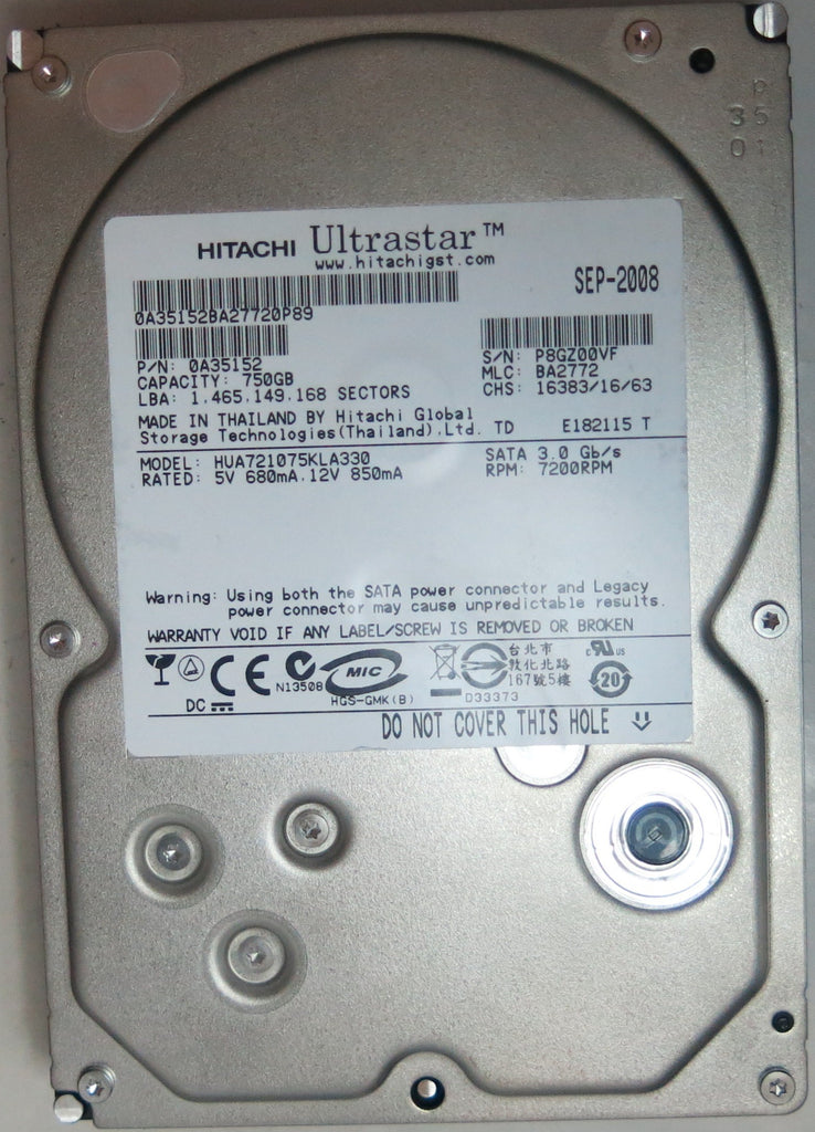 HITACHI HUA721075KLA330 PN 0A35152FW BA2772 750 GB – +DR DATA