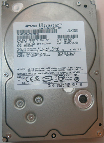 HITACHI HUA721010KLA330 PN 0A34792FW BA2622 1TB