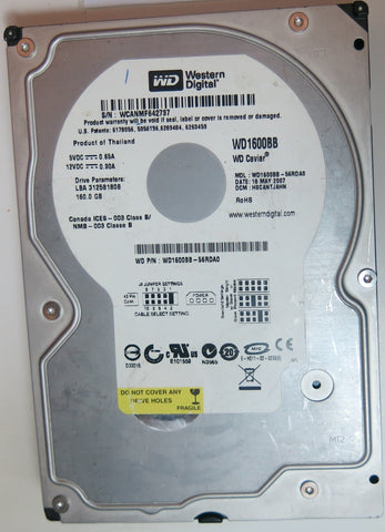 WD1600BB-56RDA0 PCB: 2060-701292-002 REV A SERIAL NUMBER: WCANMF642737 DCM HSCANTJAHN 1 60GB