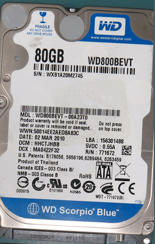 WD800BEVT-00A23T0 DCM HHCTJHBB 80GB 3.5