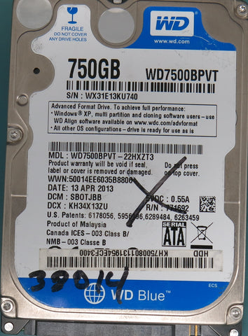 WD7500BPVT-22HXZT3, DCM SB0TJBB, 750GB 2.5