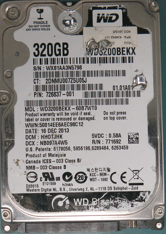 WD3200BEKX-60B7WT0, DCM NB097A4W5, 320GB 2.5