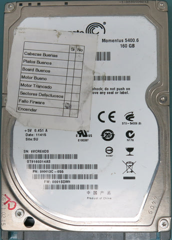 ST9160314AS, Part Number:  9HH13C-055, FW: 0001SDM1, 160GB 2.5