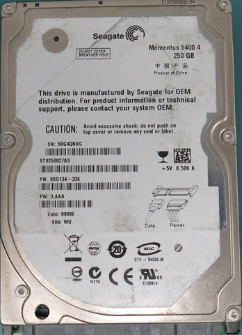 ST9250827AS, Part Number:  9DG134-336, FW: 3.AAA, 250GB 2.5