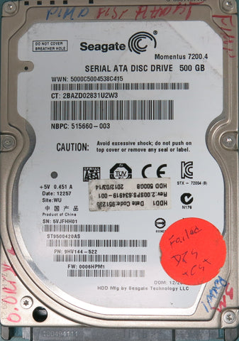ST9500420AS, Part Number:  9HV144-522, FW: 0006HPM1, 500GB 2.5