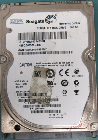 ST9160314AS, Part Number:  9HH13C-022, FW: 0005HPM1, 160GB 2.5