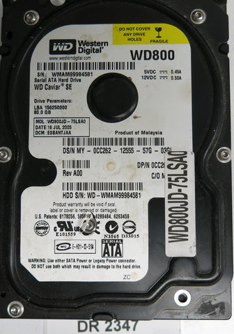 WD800JD-75LSA0,  DCM ESBANTJAA,  Serial Number: WMAM99984581,  80GB 3.5