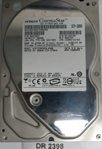 HCP725050GLA380, Serial Number: RF1D5TGA, P/N: 0A37097, MLC: BA2729, 500GB 3.5