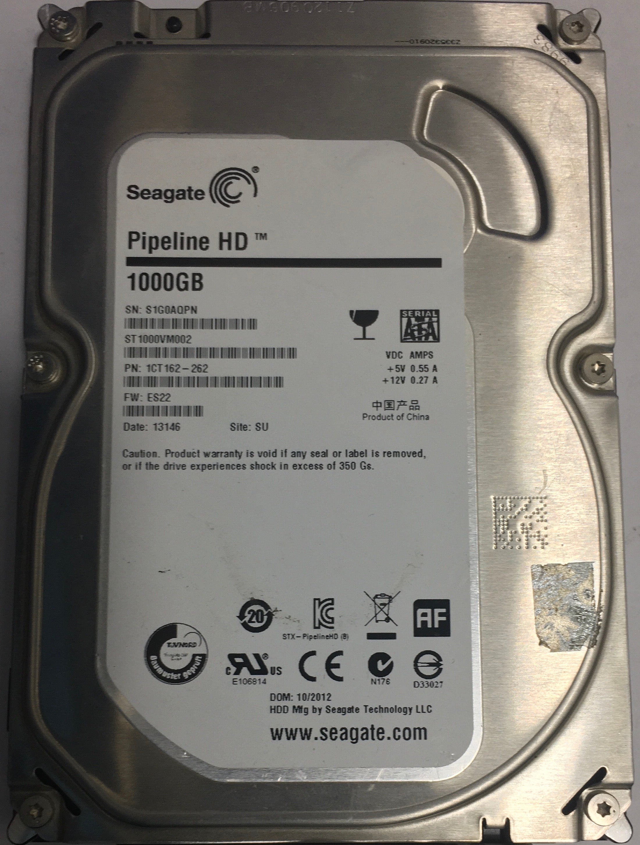 ST1000VM002,  Serial: S1G0AQPN,  1.TB 3.5  PCB:100687658 - REV B