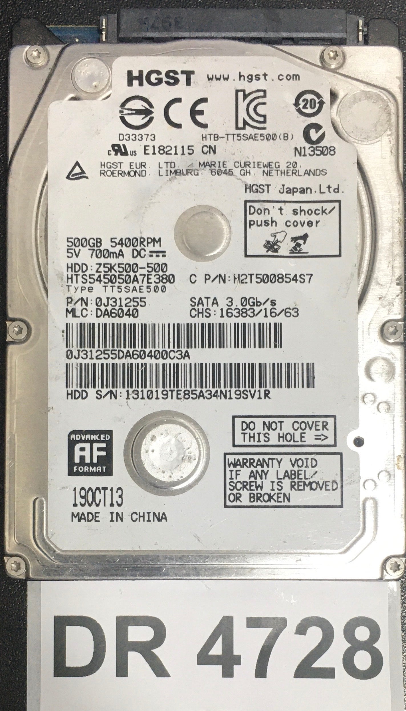0HTS545050A7E380,   Serial: 1310119TE85A34N19SV1R,  500GB 2.5,  PCB : 220 0A90351 01,