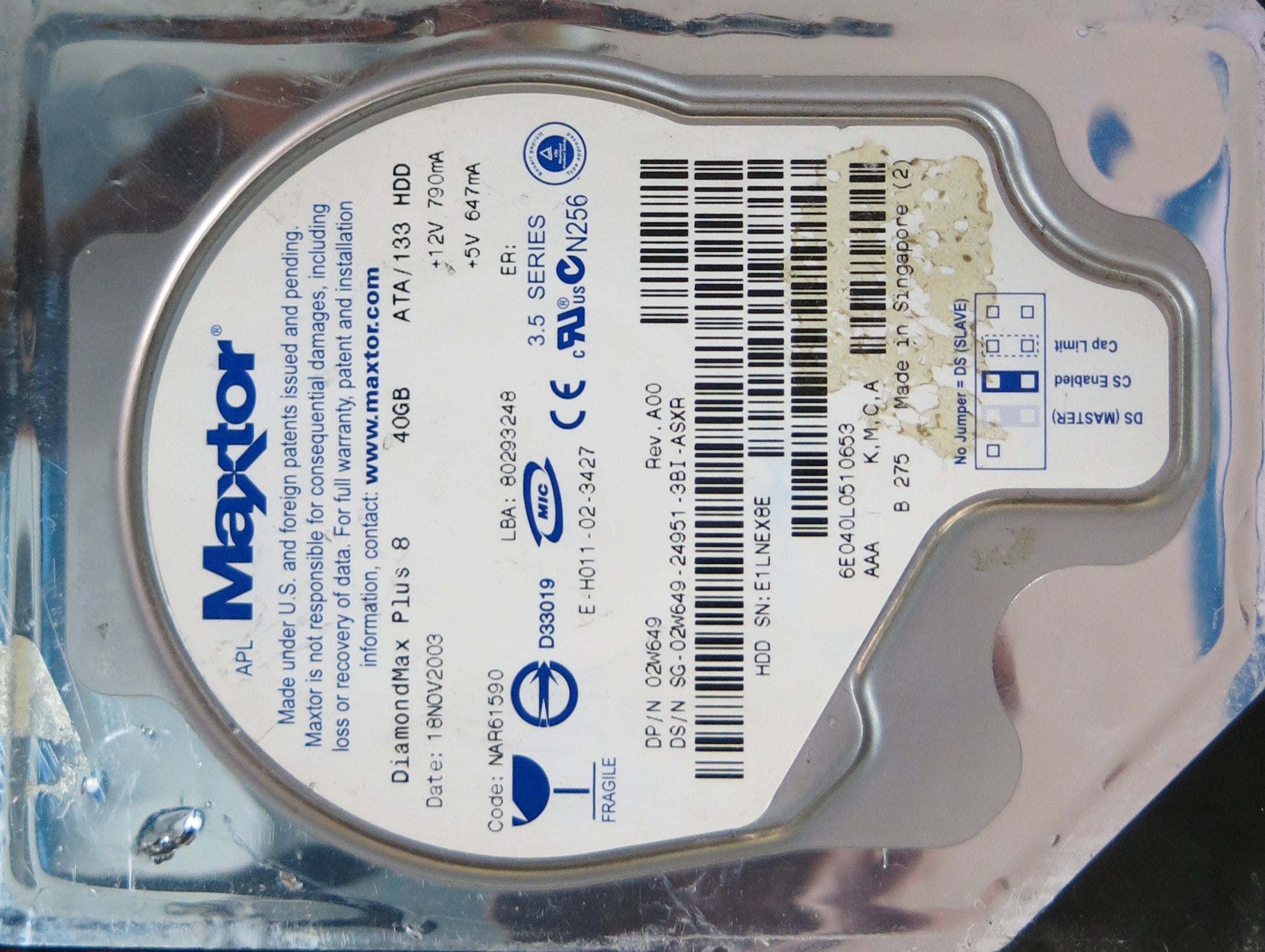 6E040L0510653, PCB: E2110794203, CODE NAR61590