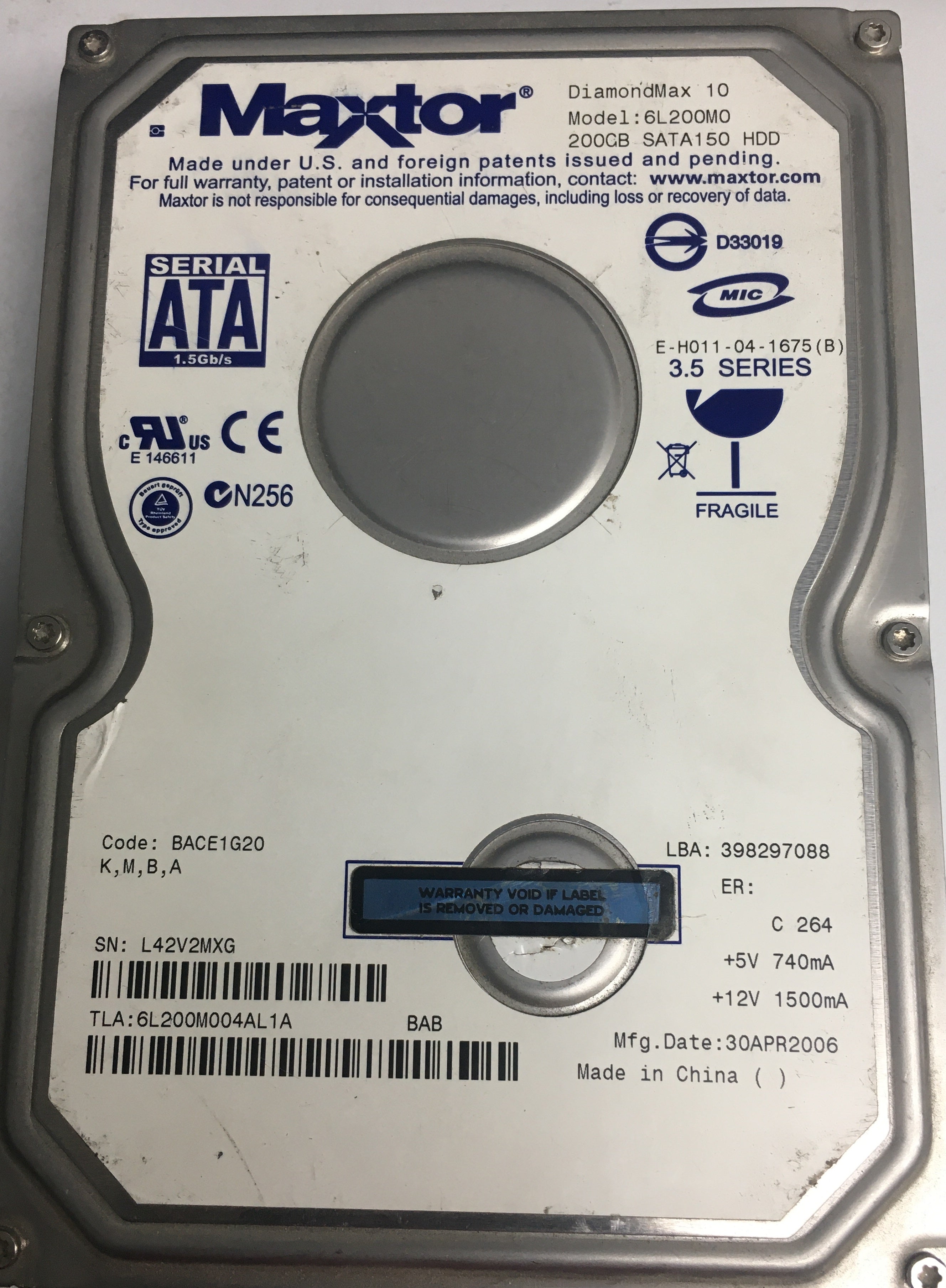 6L200M0, Serial Number: L42V2MXG, 200GB 3.5, PCB: 302071101