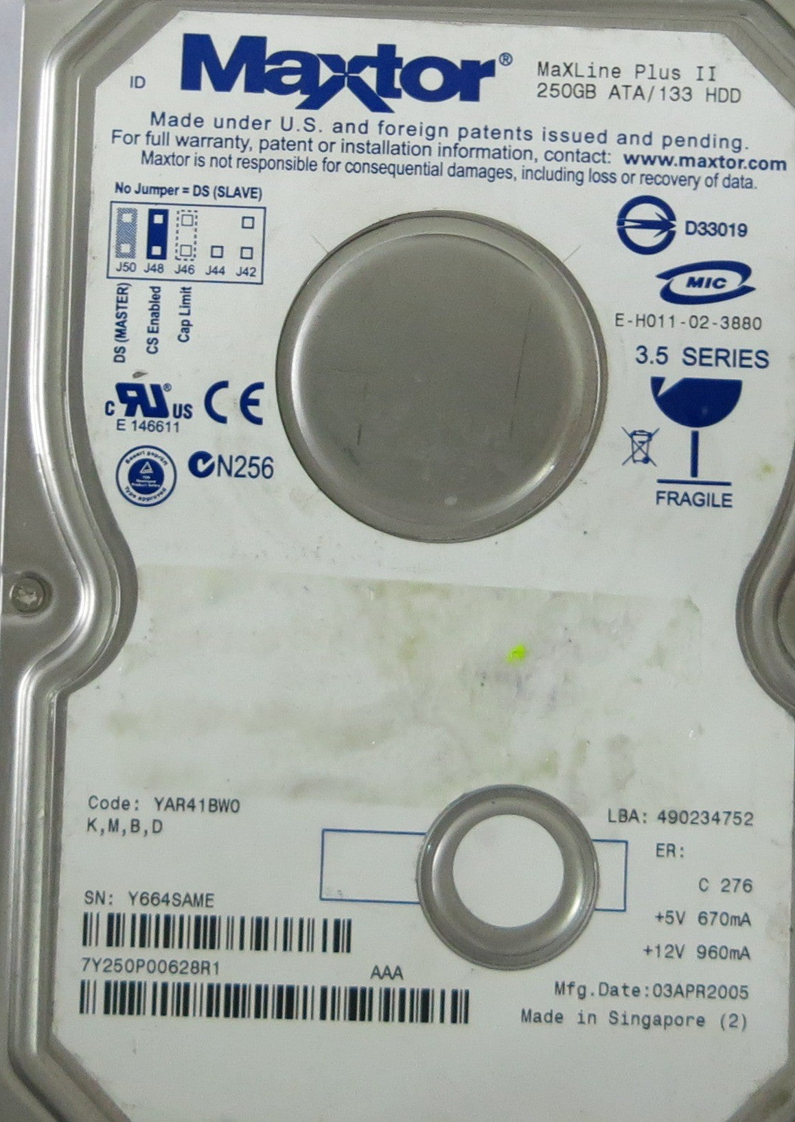 7Y250P0 CODE:YAR41BWO K,M,B,D 301862101 PCB