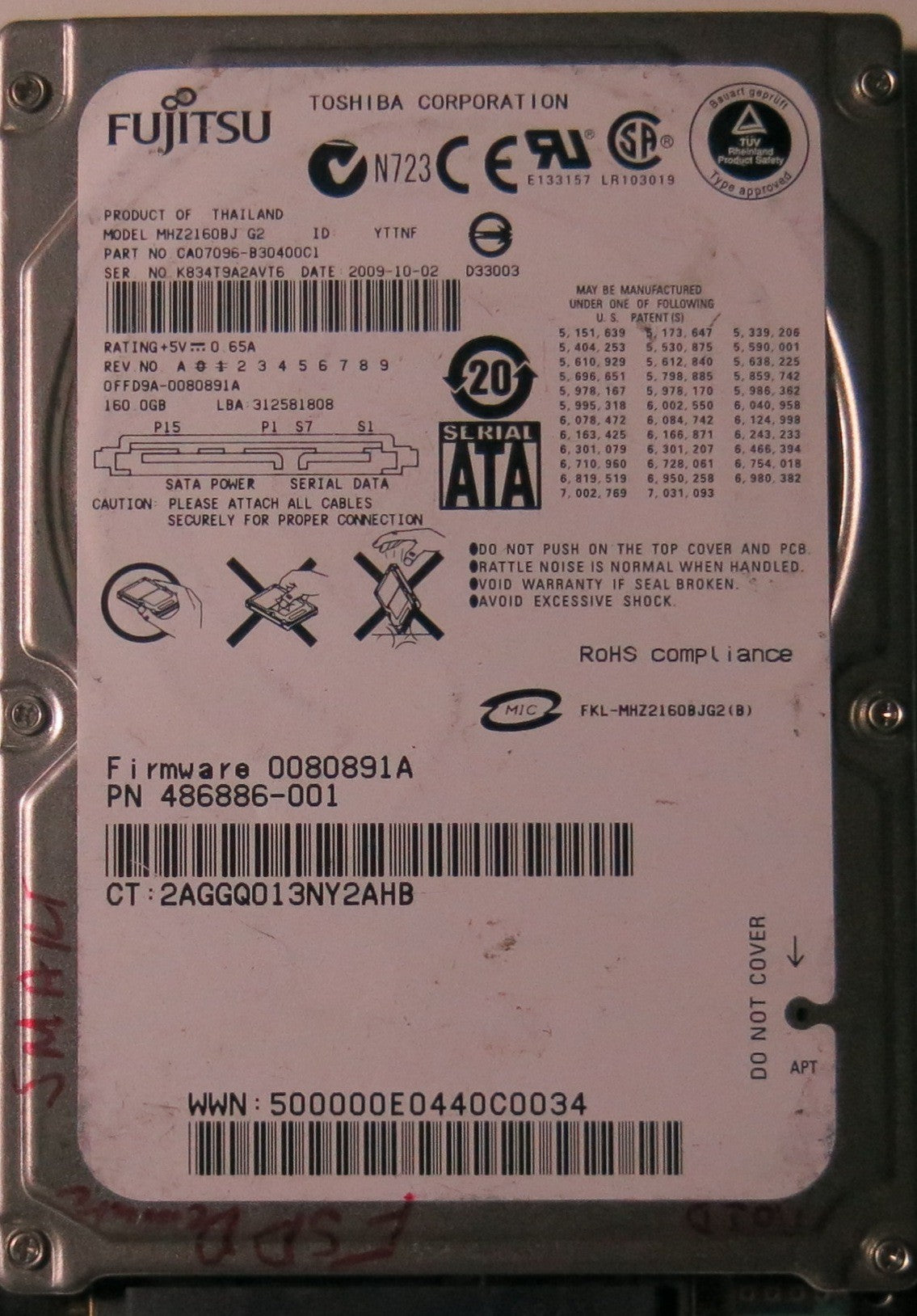 FUJISU MHZ2160BJ PN FW  160.GB