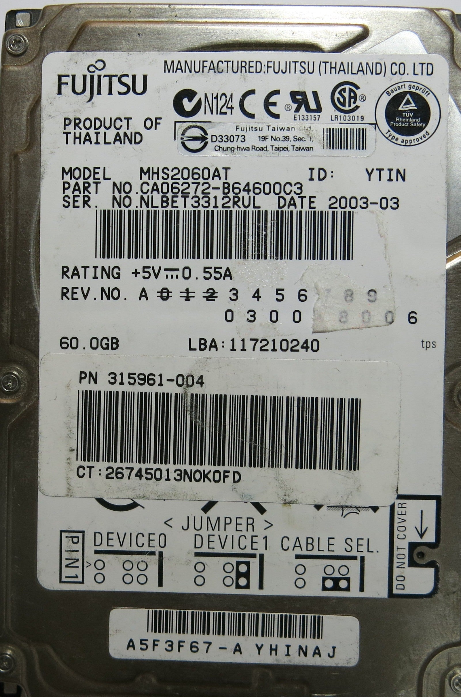 FUJITSU MHS2060AT CA26317-B50204BA PCB