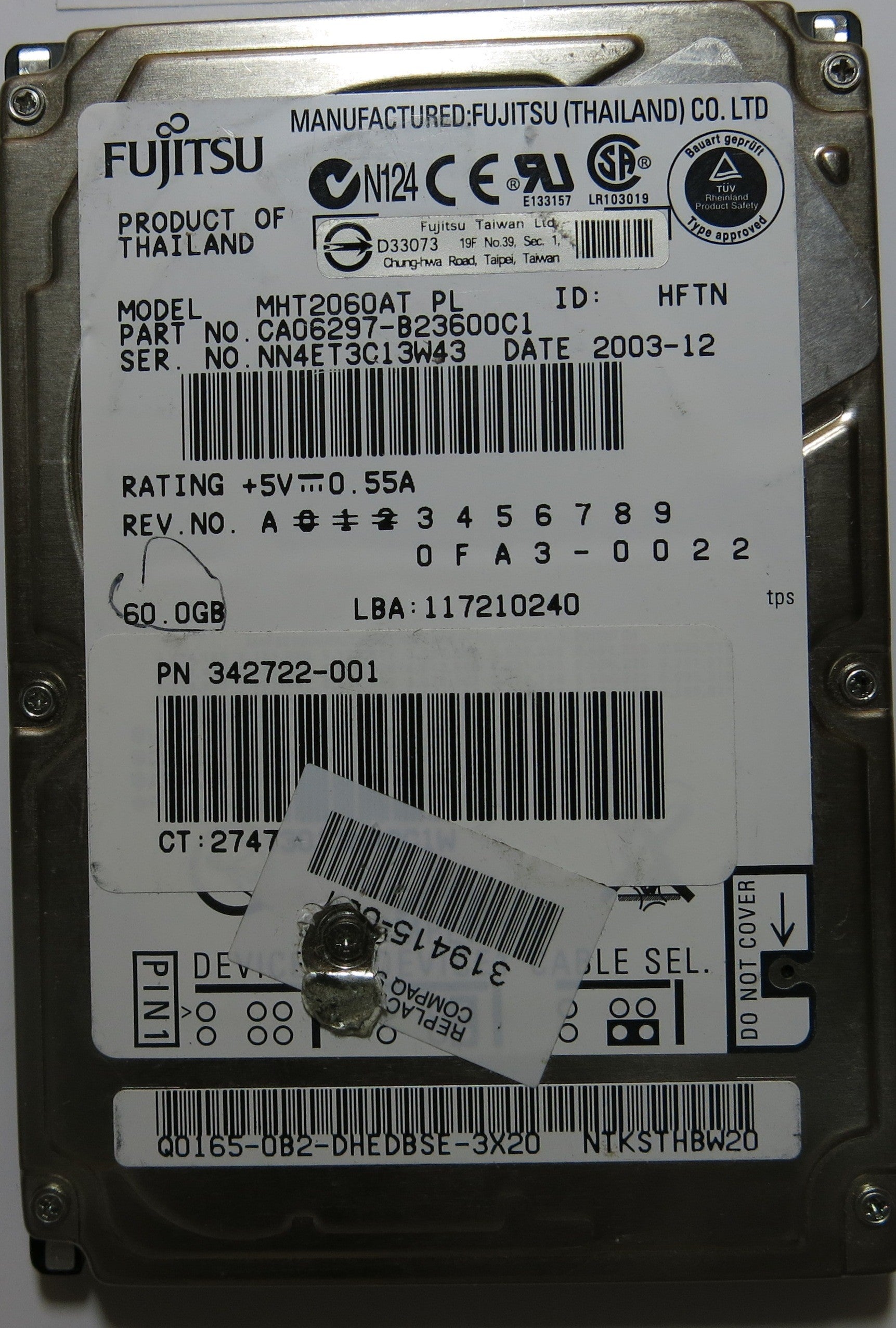FUJITSU MHT2060AT CA26325-B16104BA PCB