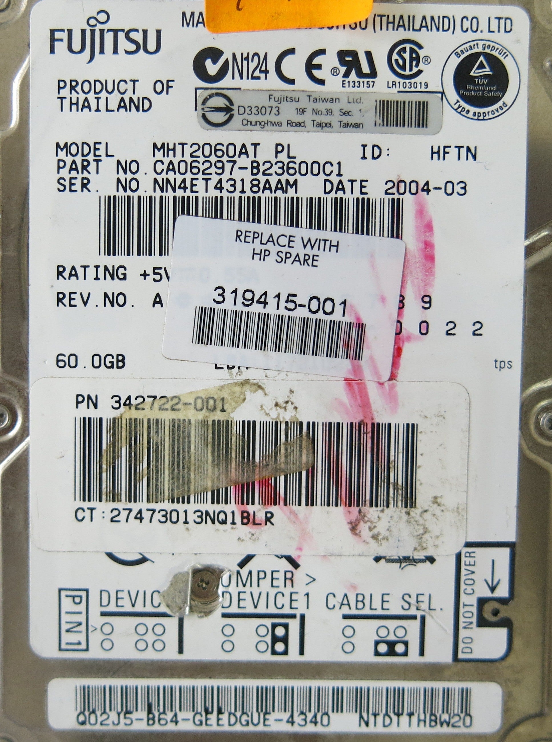 FUJITSU MHT2060AT P/N CA06297-B23600C1 PCB CA26325-B17204BA