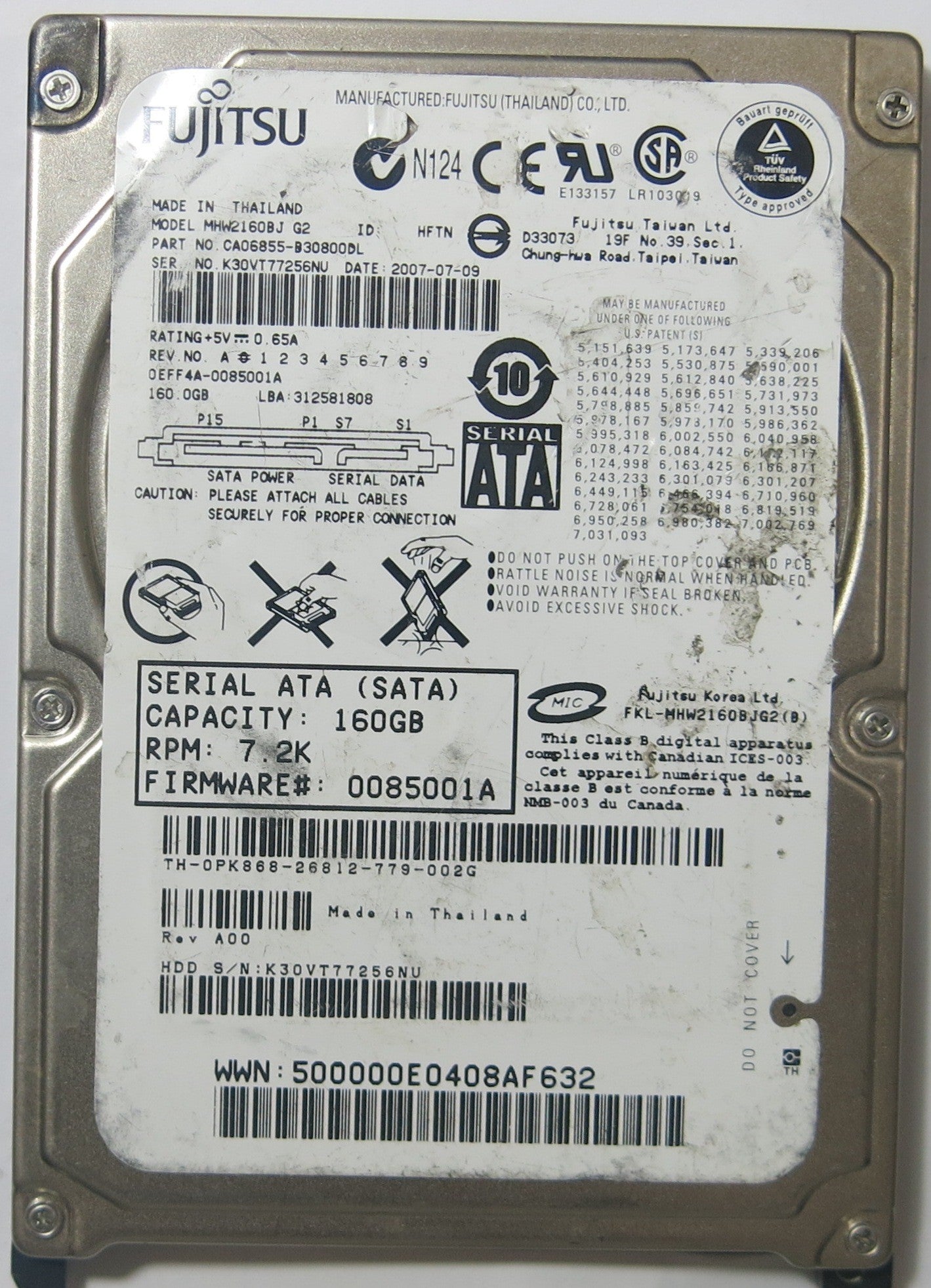 FUJITSU MHW2160BJ CA26342-B81404BA PCB