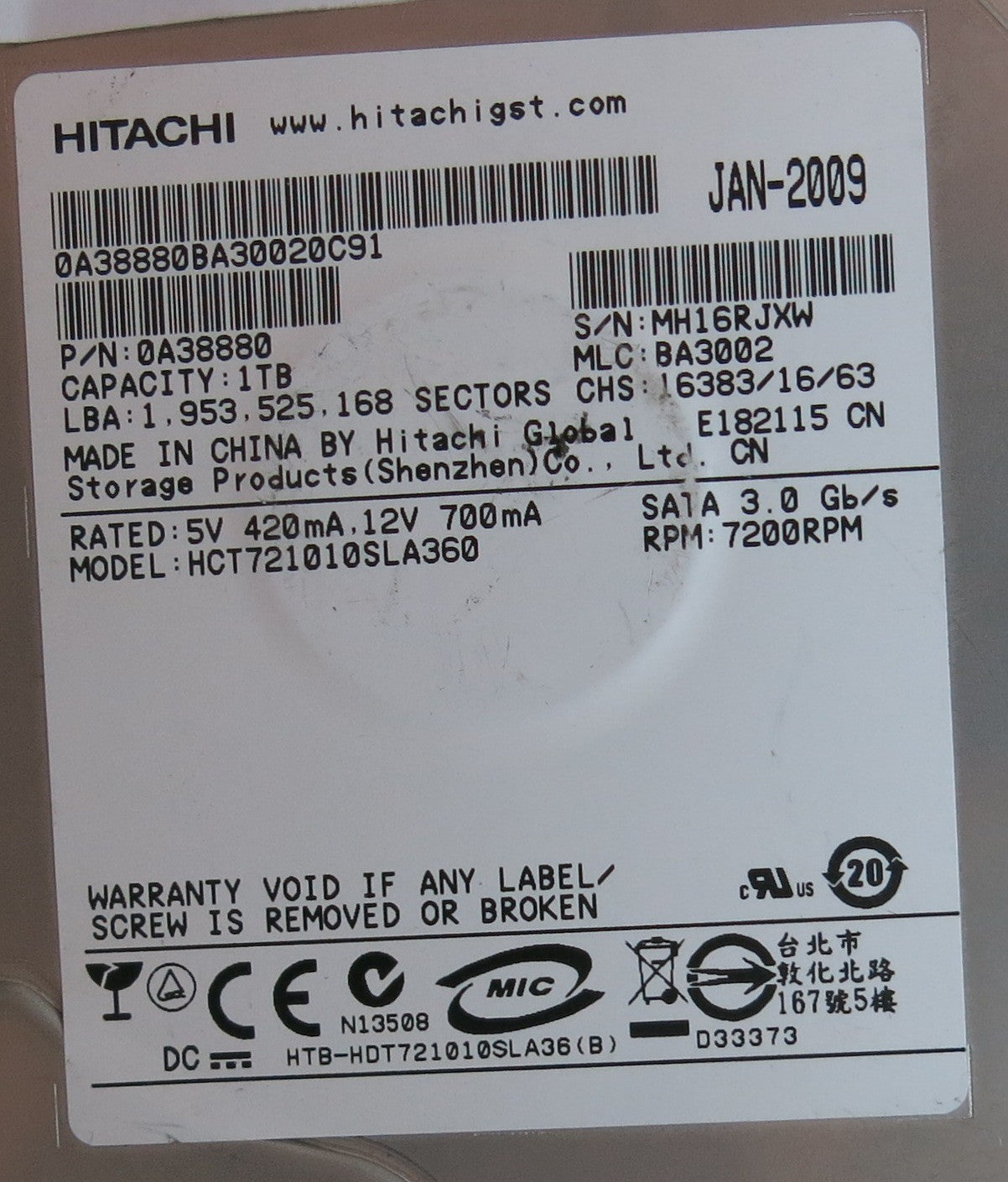 HCT721010SLA360, PN 0A38880, MLC  BA3002, 110 0A90158 01 PCB