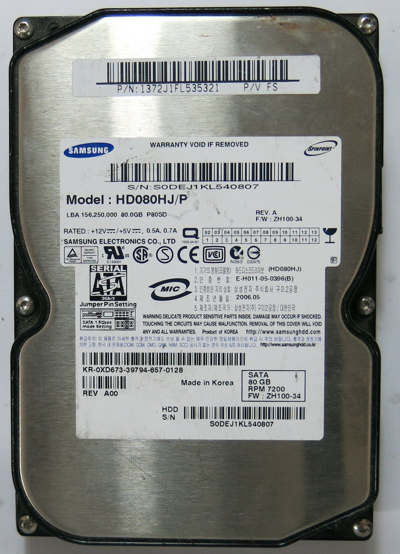 HD080HJ/P,  Serial:S0DEJ1KLA540807,  80GB 3.5,  PCB:BF41-00108A- REV A