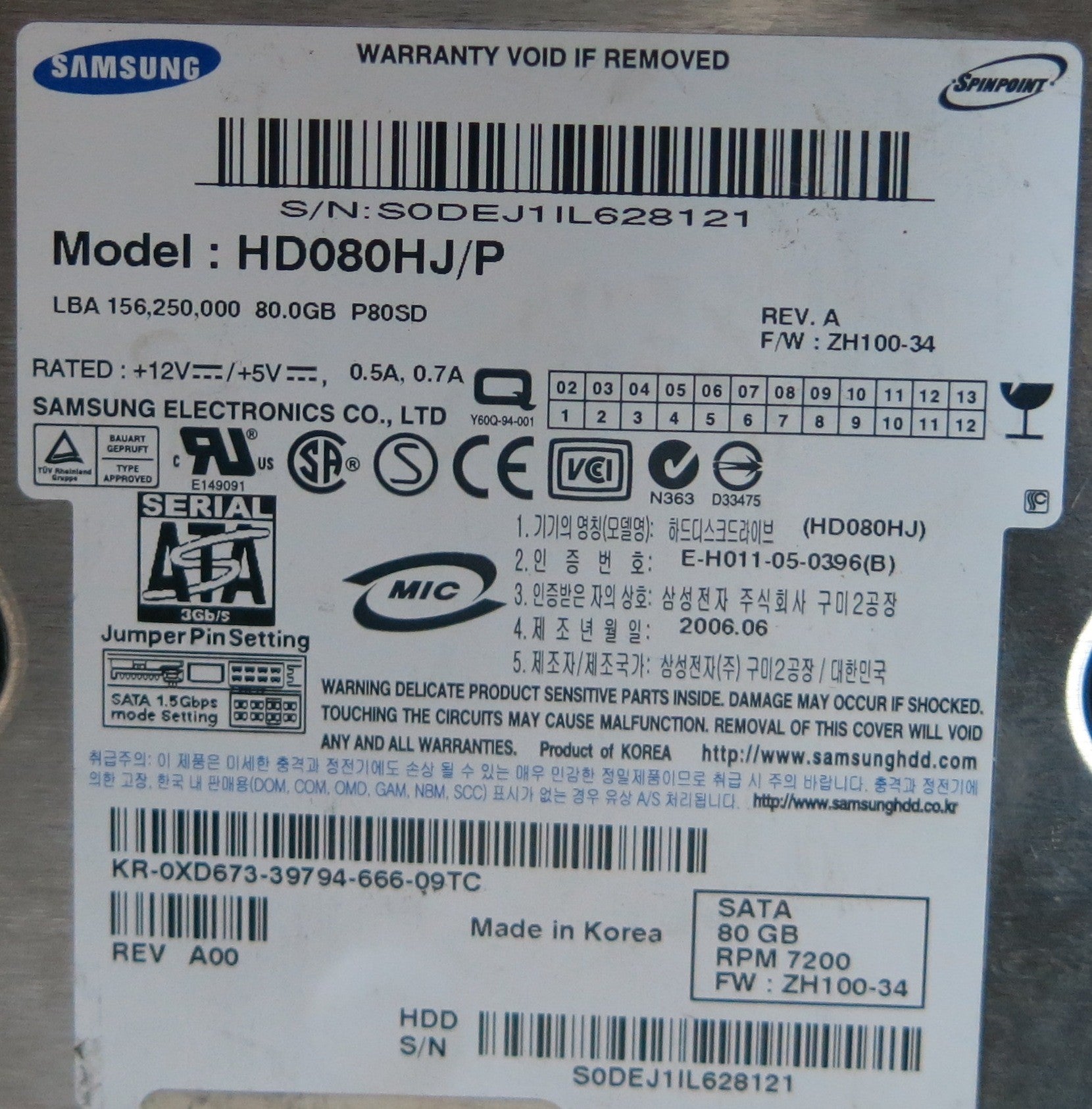 HD080HJ/P, PN 1372J1FL654938, D2032, BF41-00108A PCB