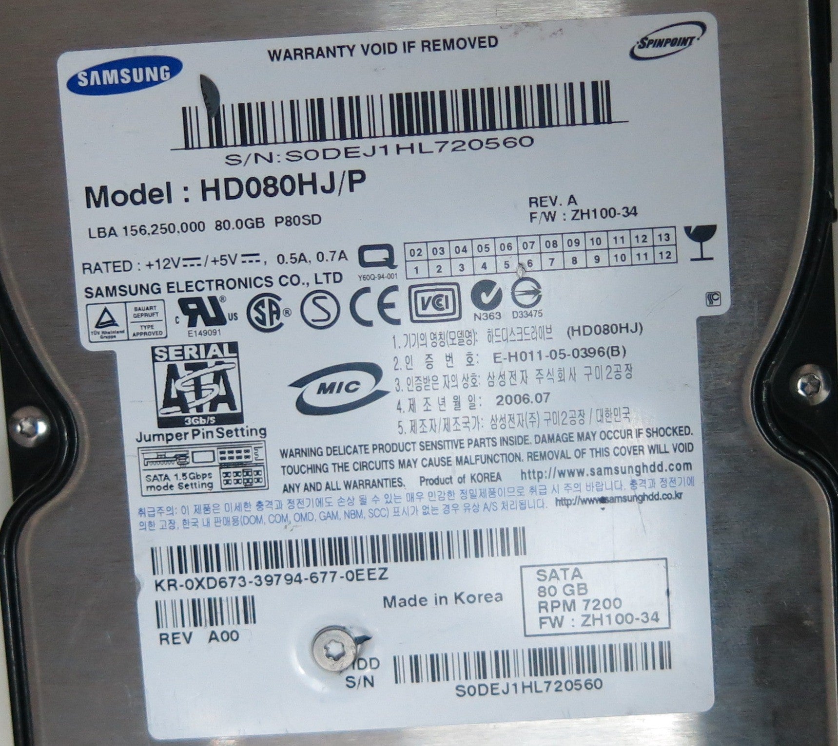 HD080HJ/P, PN 1372J4FL638027,  BF41-00108A PCB