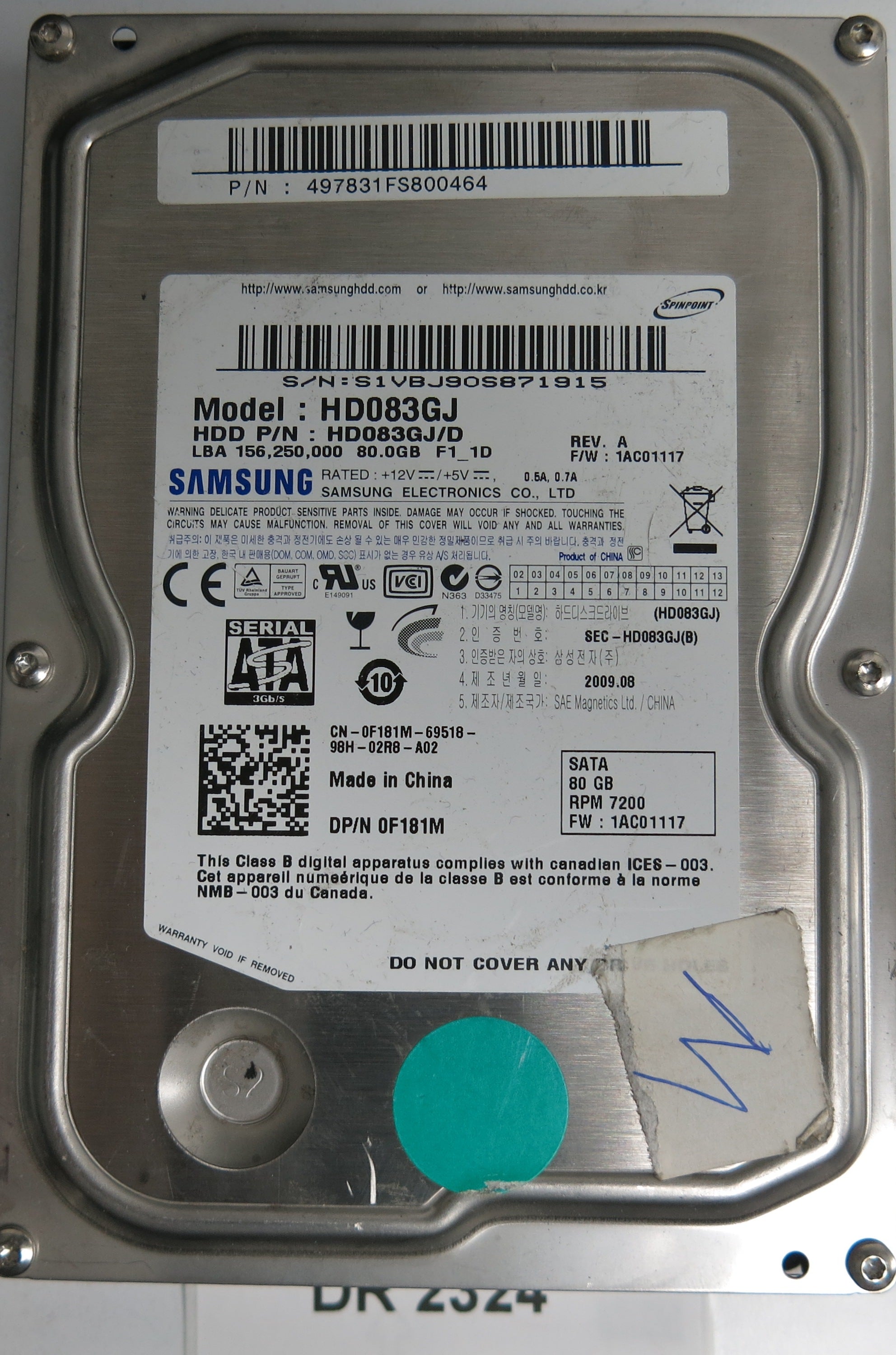 HD083GJ, S1VBJ90S871915, 80GB 3.5, PCB: BF41-00204B R00