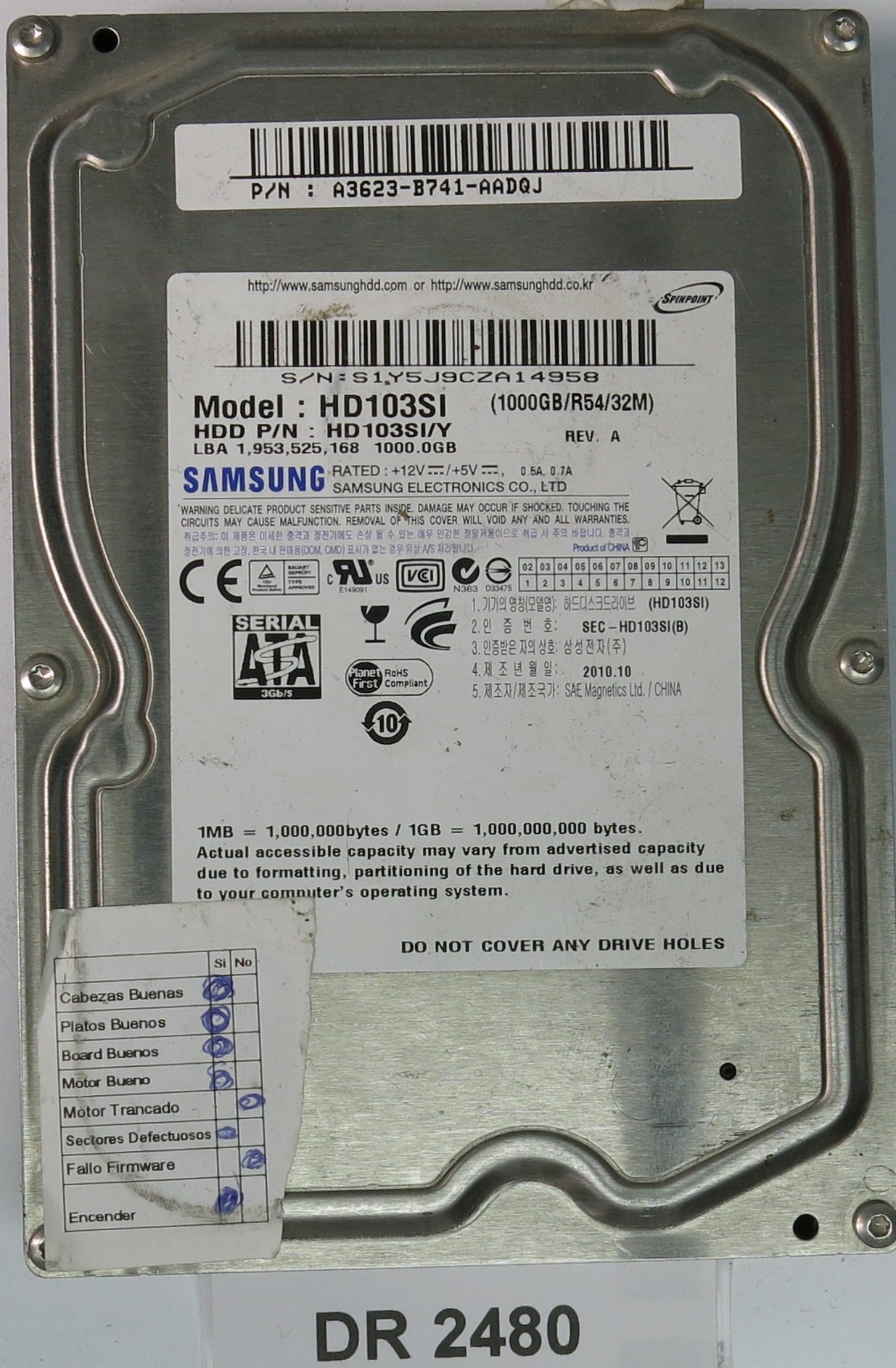 HD103SI, S1Y5J9CZA14958, 1000GB 3.5