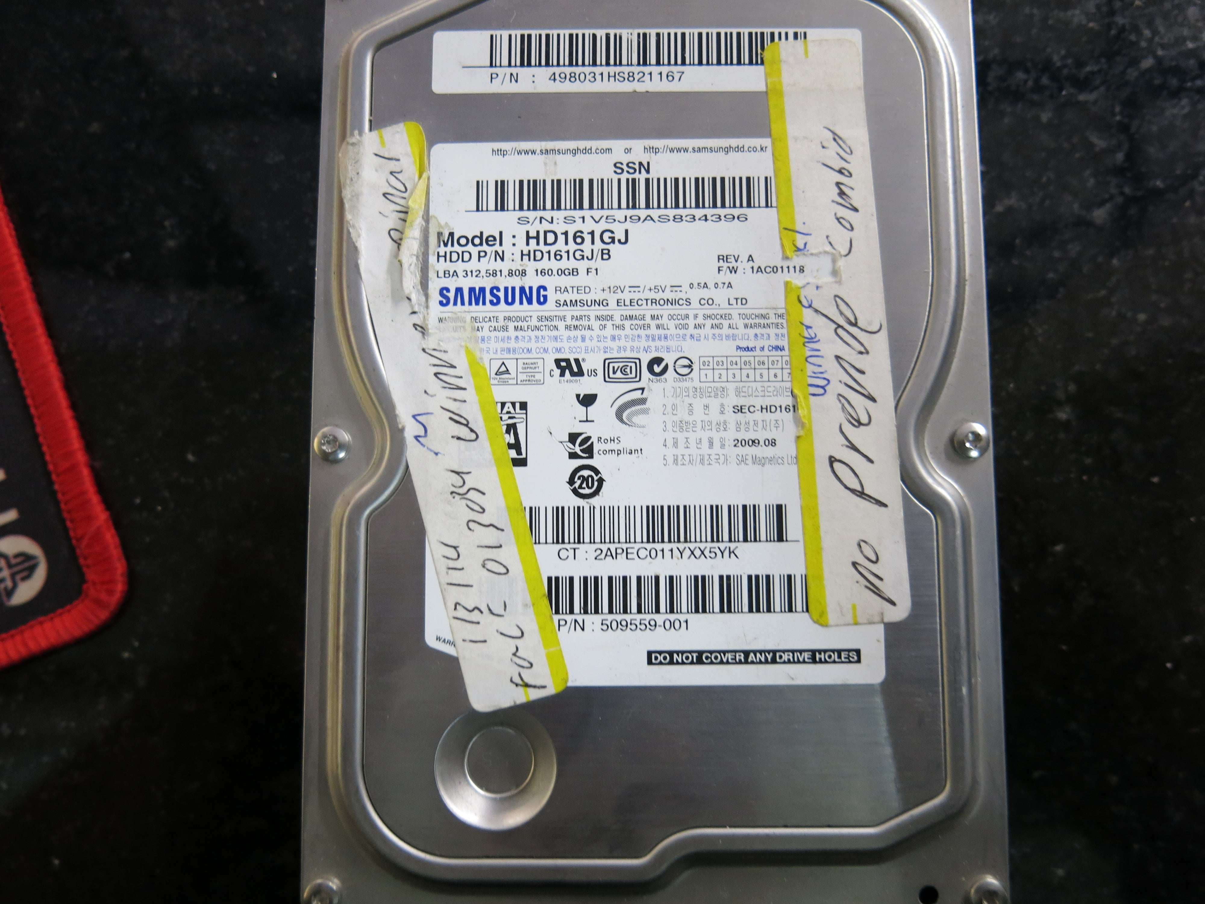 HD161GJ,  Serial:S1V5J9AS834396,  160GB 3.5,  PCB:41 00204B R00- REV A