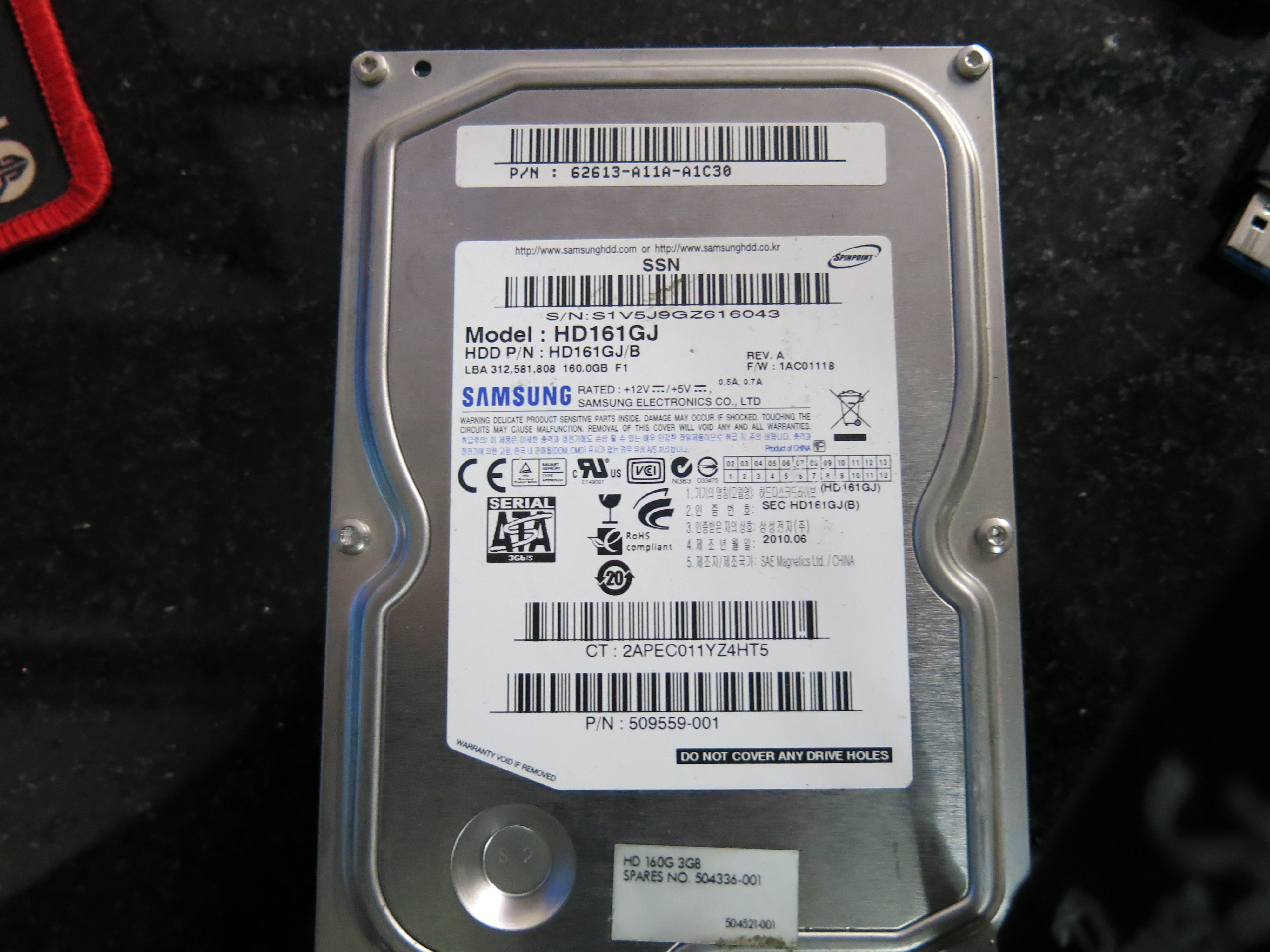 HD161GJ,  Serial:S1V5J9GZ616043,  160GB 3.5,  PCB:BF41-00204B R00- REV A