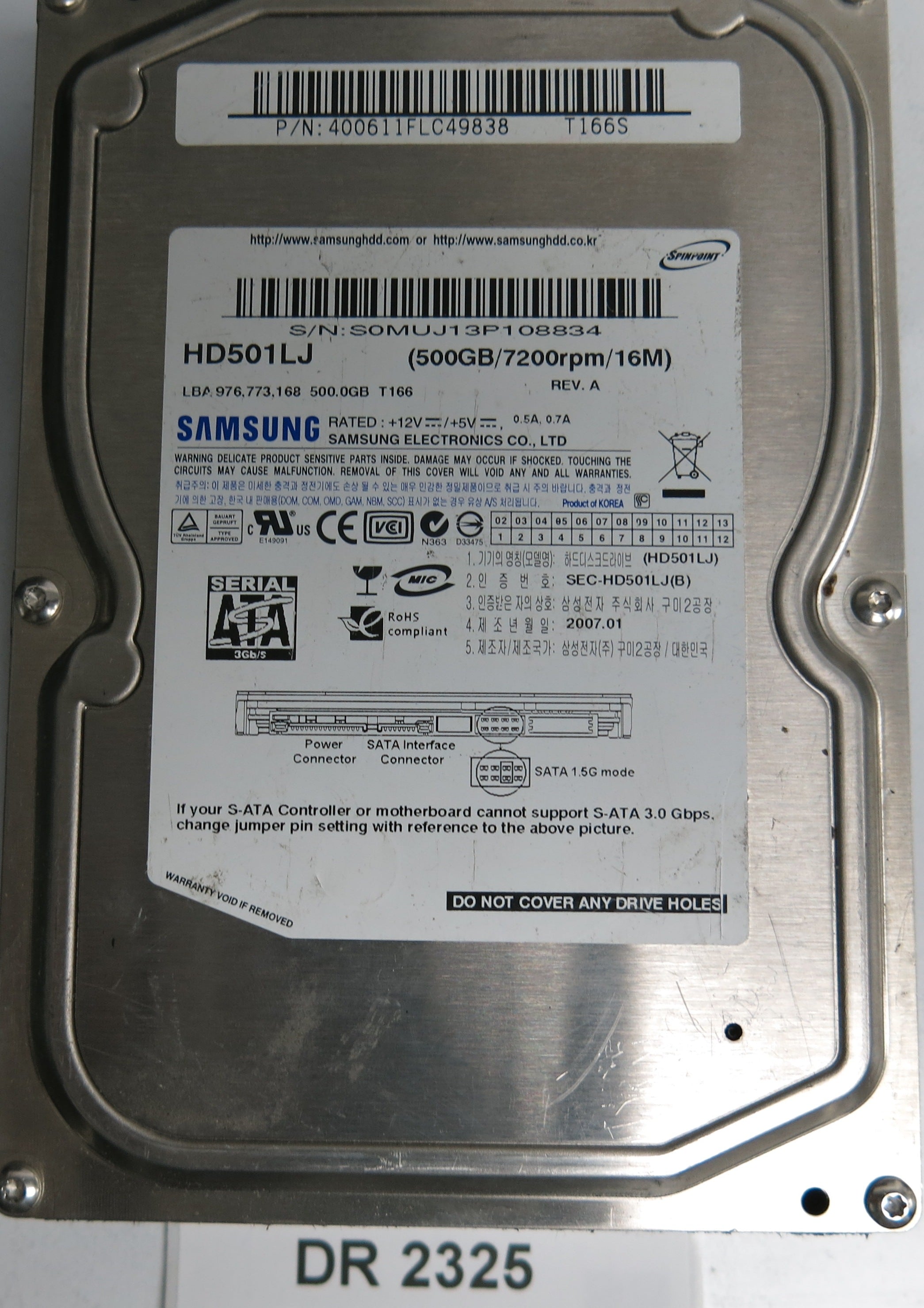 HD501LJ,  SERIAL: S0MUJ13P108834,  500GB 3.5,  PCB:BF41-00133A BF41-00133A