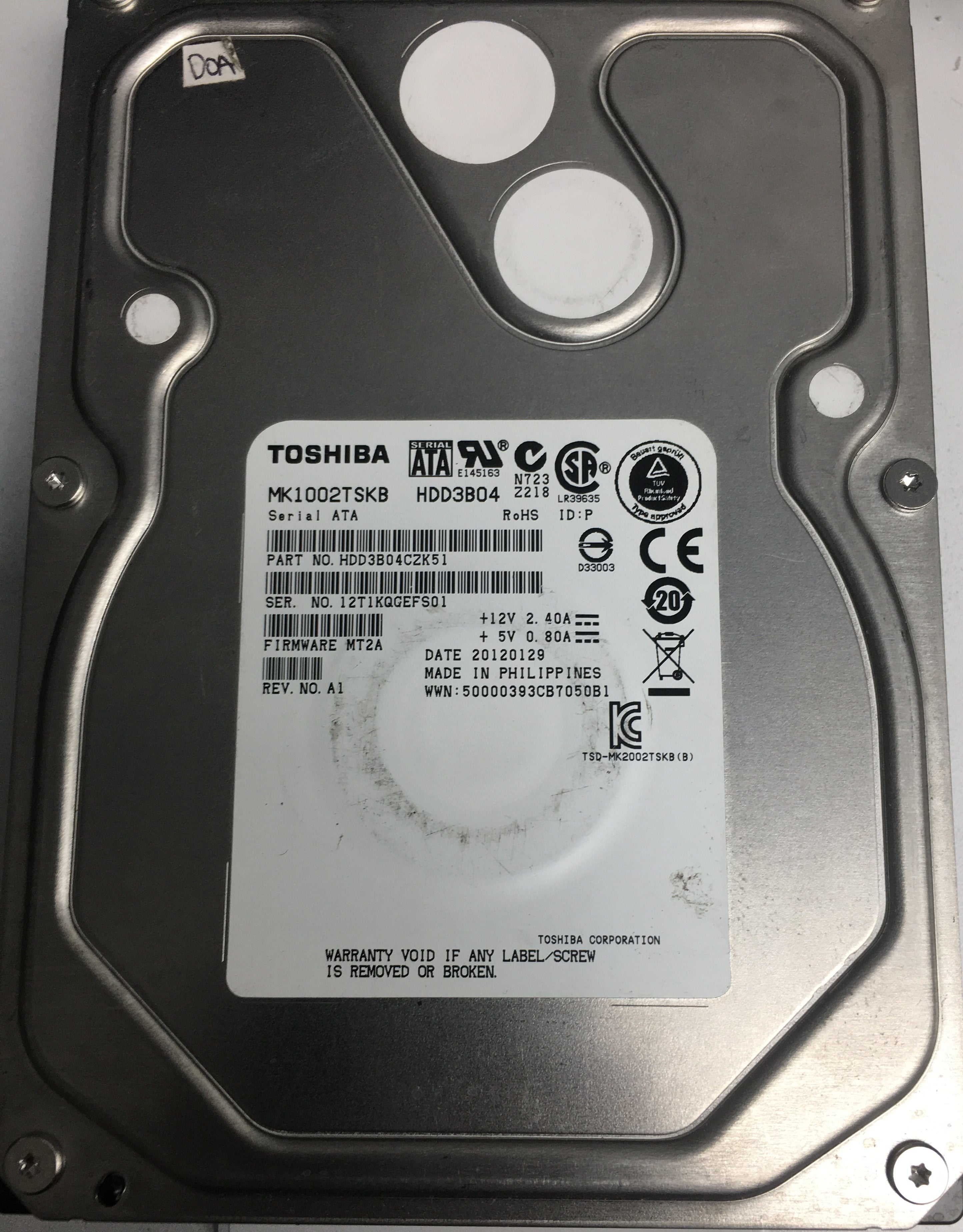 HDD3B04CZK51 100GB 3.5 PCB:  G002901A FW:MT2A  PN:12T1KQGEFS01