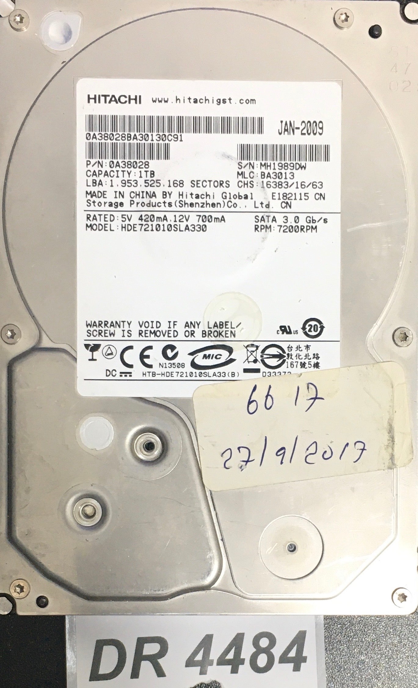 HDE72101010SSLA330  P/N:0A38028  Serial:MH1989DW  1000GB 3.5  PCB: 110 0A90158 REV A