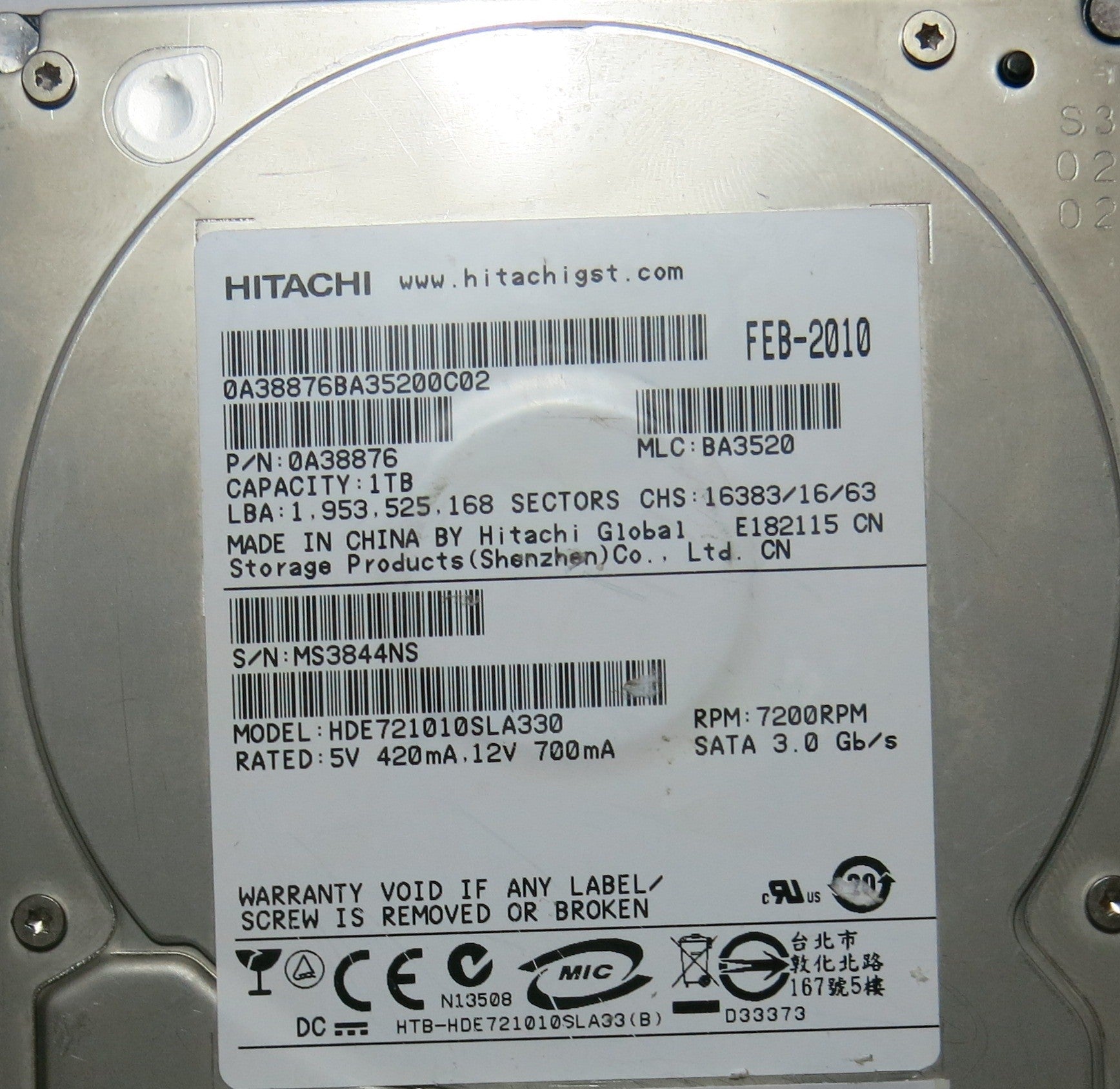 HDE721010SLA330 PN 0A38876 110 0A90156 01 PCB
