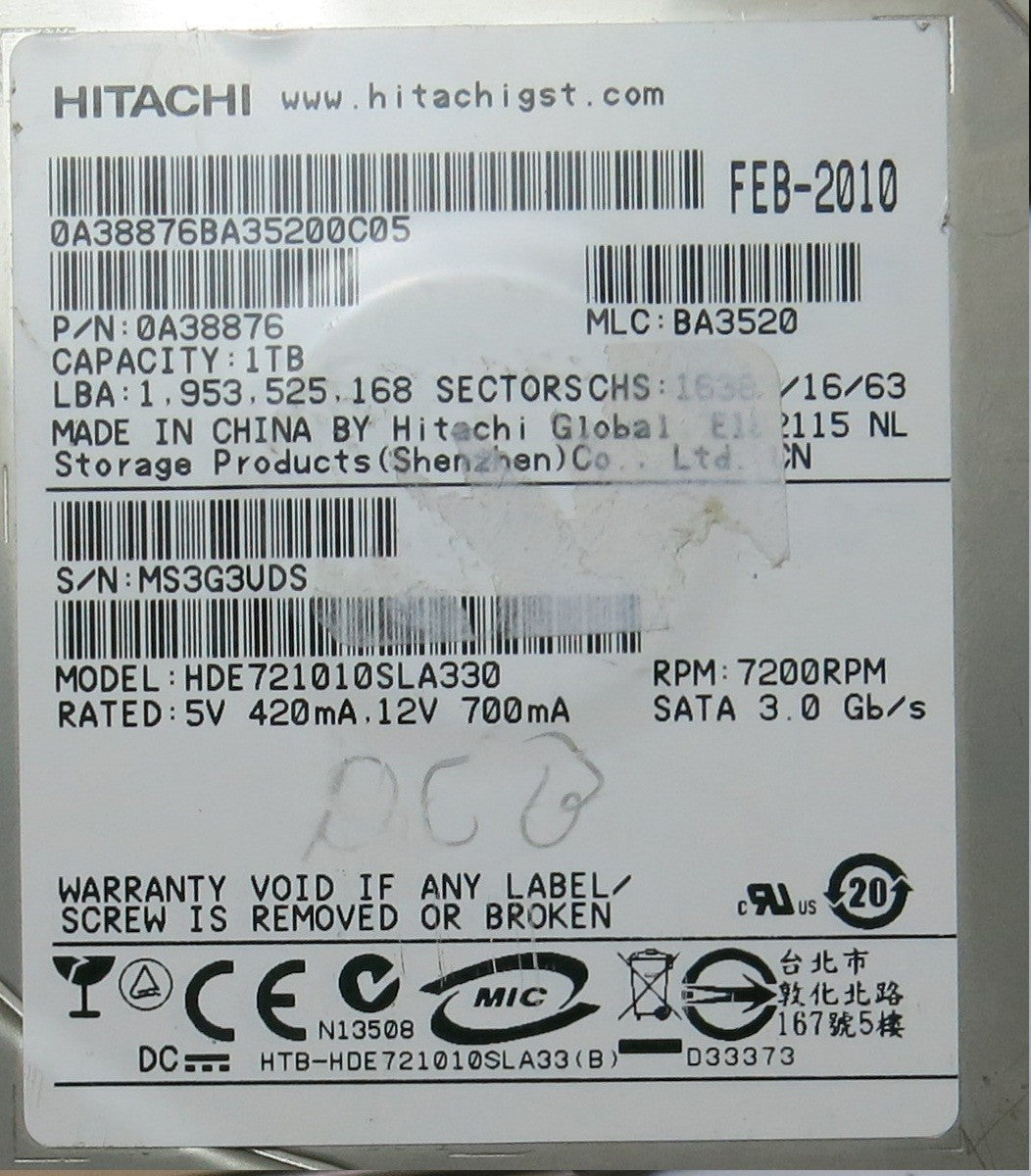 HDE721010SLA330 PN 0A38876 110 0A90156 01 PCB