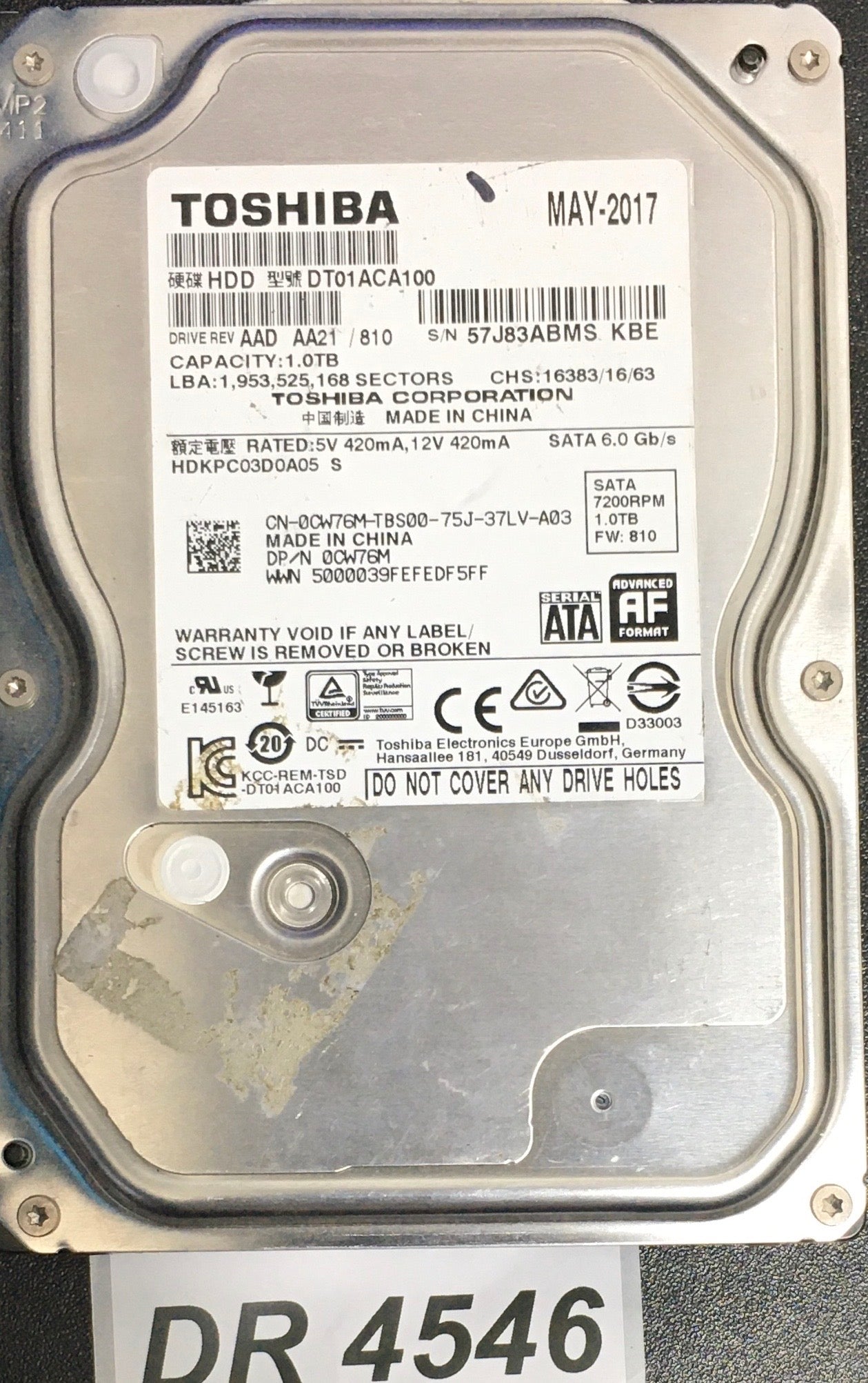 HDKPC03D0A05 S  Serial:57J83ABMS KBE  1000GB 3.5  PCB: 220 0A90377 01 REV A