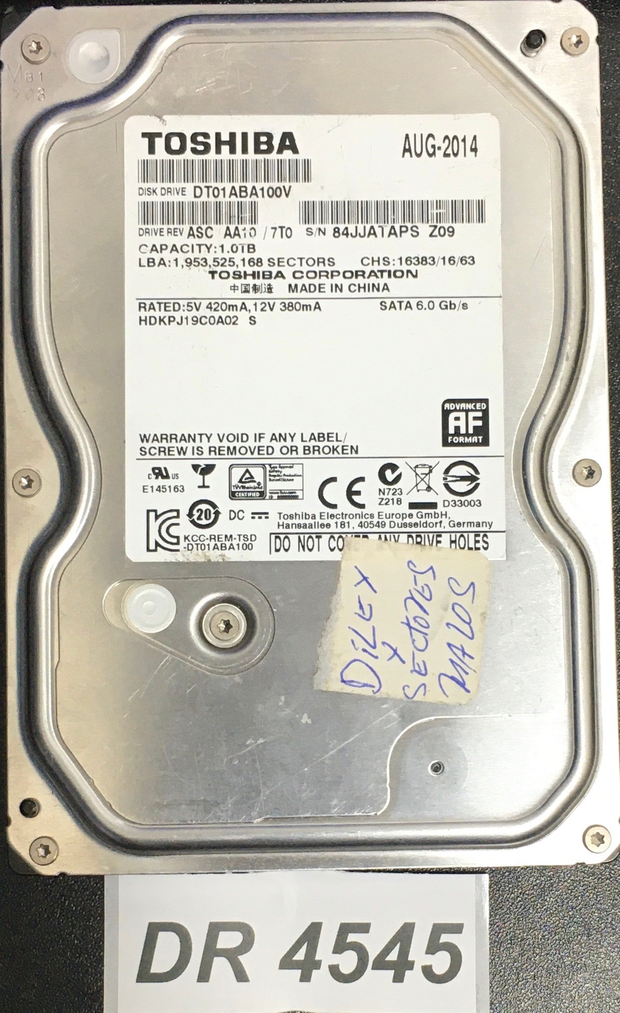 HDKPJ19C0A02  Serial:84JJATAPS  1000GB 3.5  PCB: 220 0A90377 01 REV A