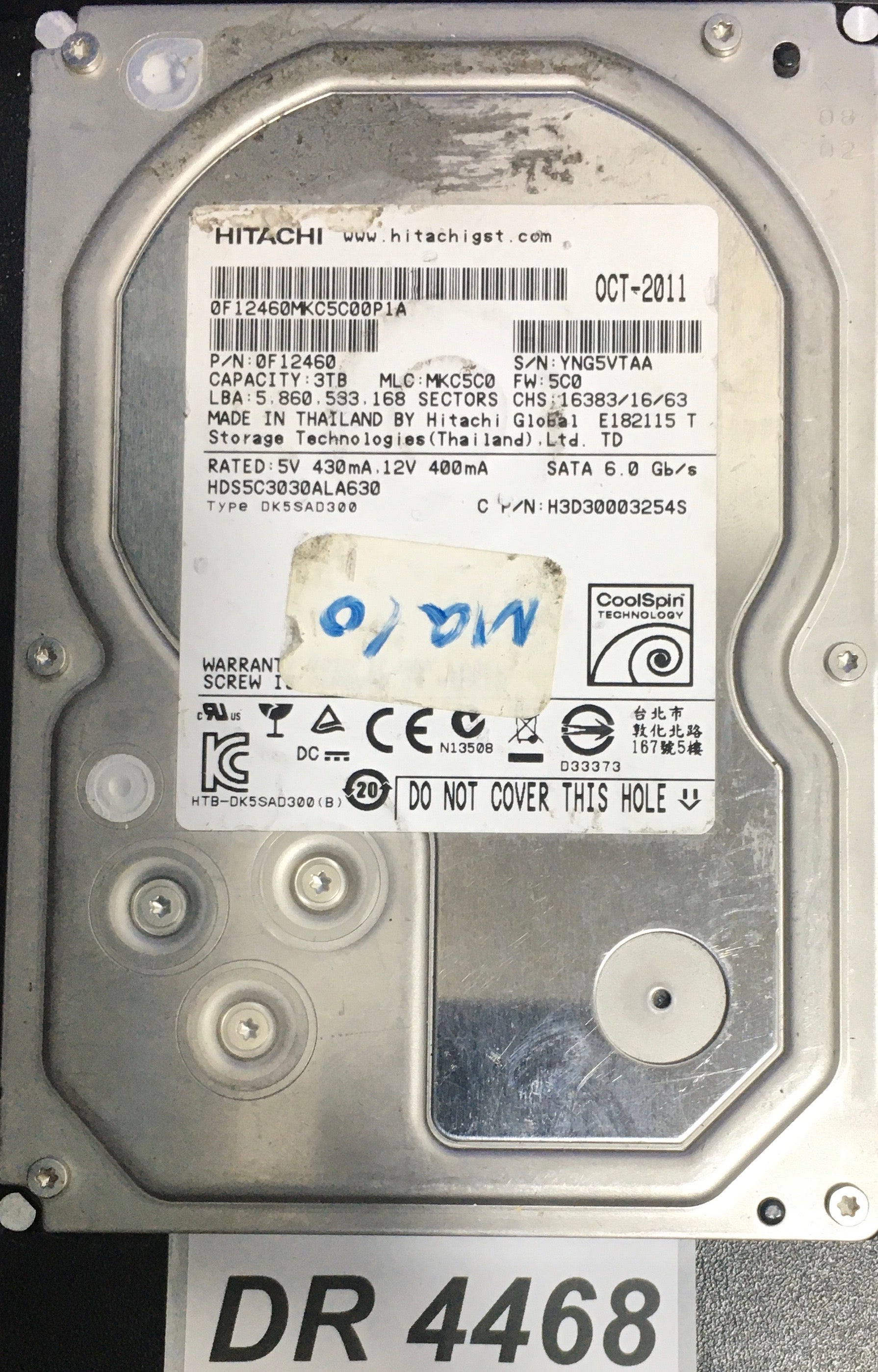 HDS5C3030ALA630 Serial: YNG5VTAA  3000GB 3.5  PCB: 220 0A90284 01 REV A