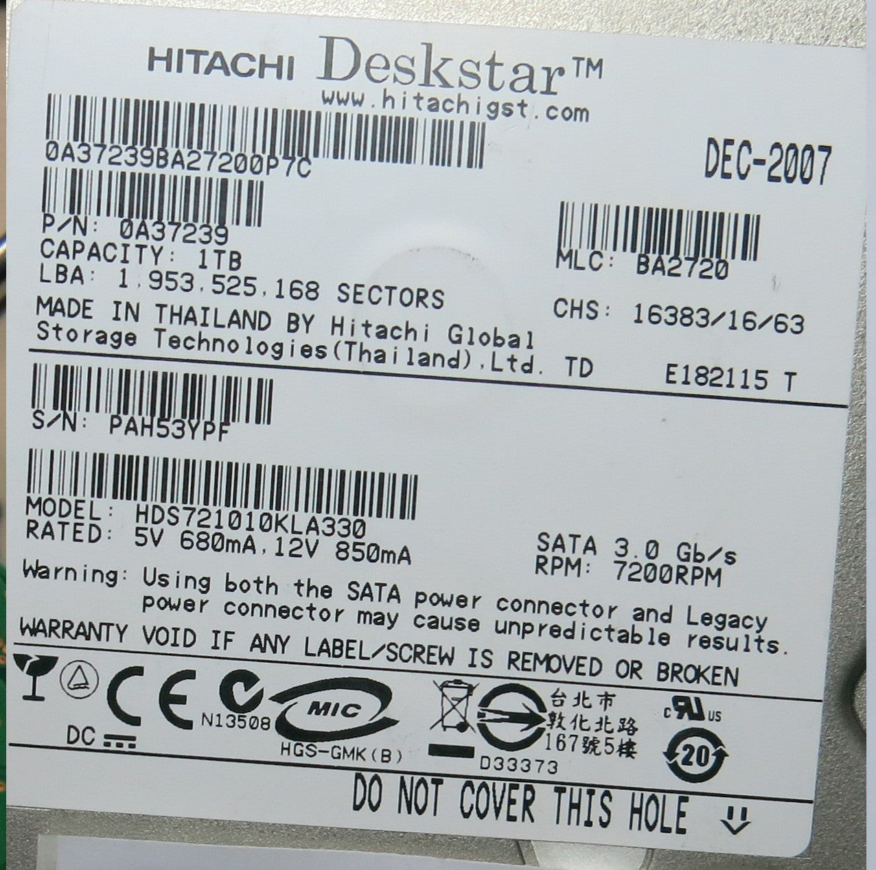 HDS721010KLA330 PN 0A37239 110 0A29636 01 PCB